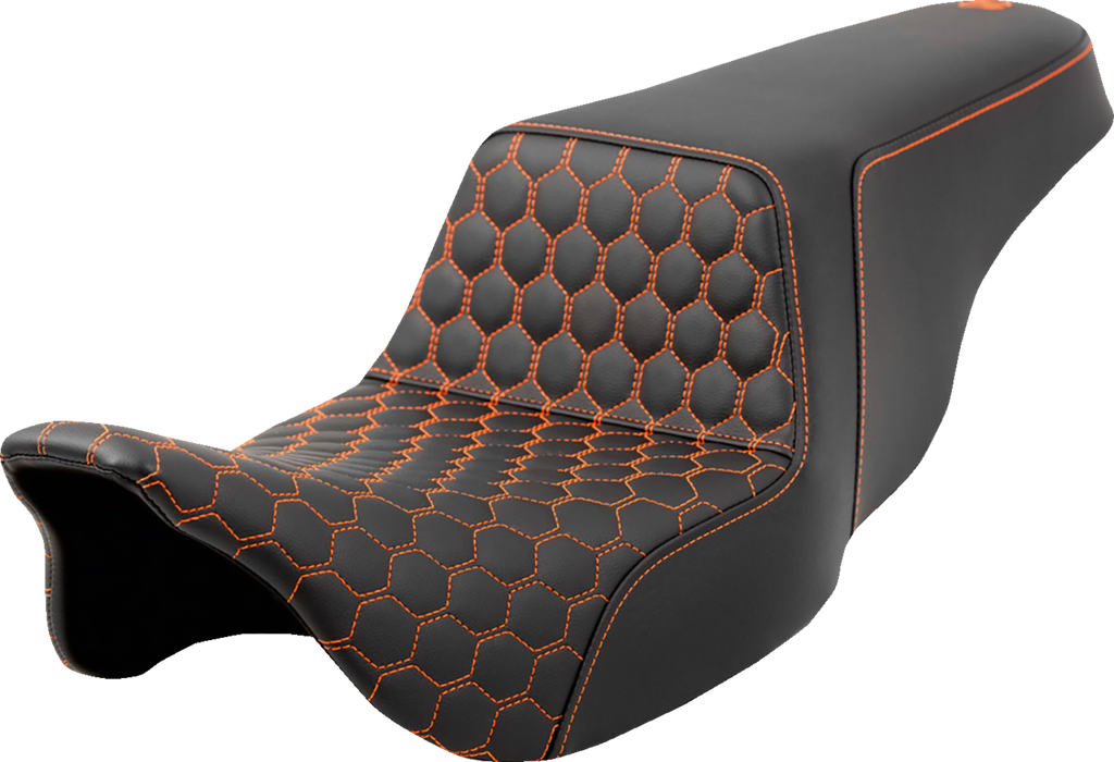 SADDLEMEN Step-Up Seat - Honeycomb - Orange Stitching - FL '08-'23 A808-07B-177ORA - Team Dream Rides