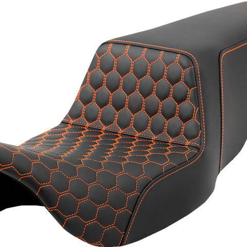 SADDLEMEN Step-Up Seat - Honeycomb - Orange Stitching - FL '08-'23 A808-07B-177ORA - Team Dream Rides