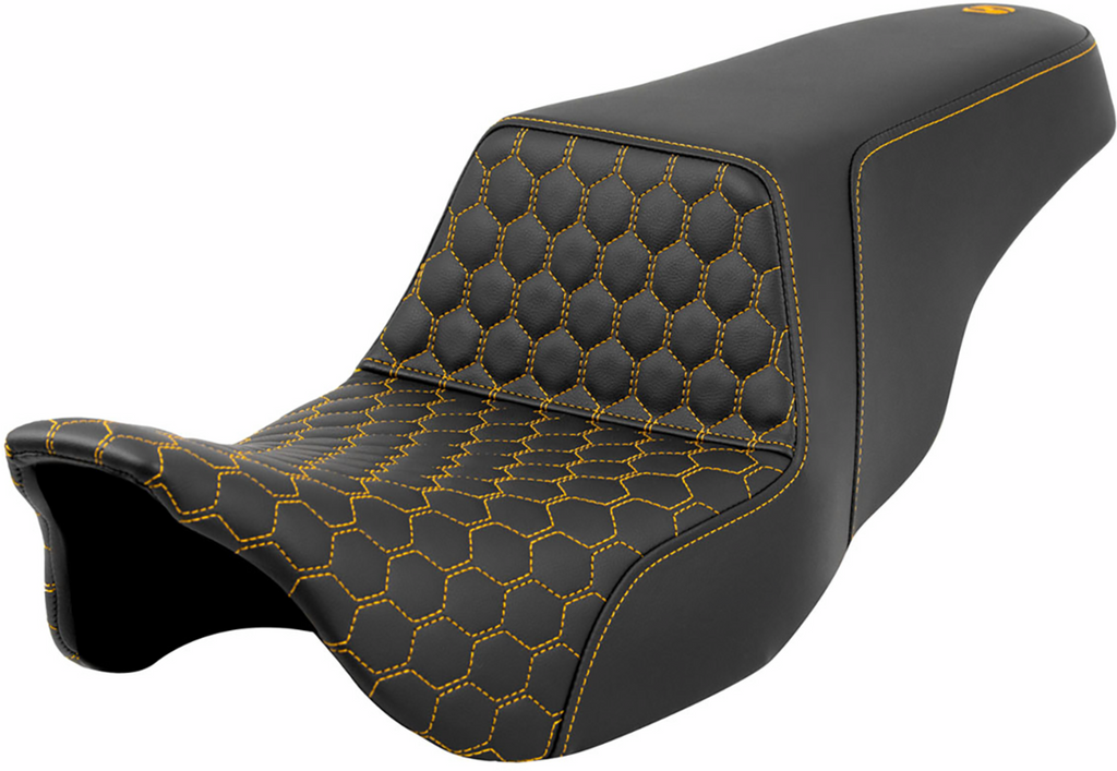 SADDLEMEN Step-Up Seat - Honeycomb - Gold Stitching - FL '08-'23 A808-07B-177GOL - Team Dream Rides