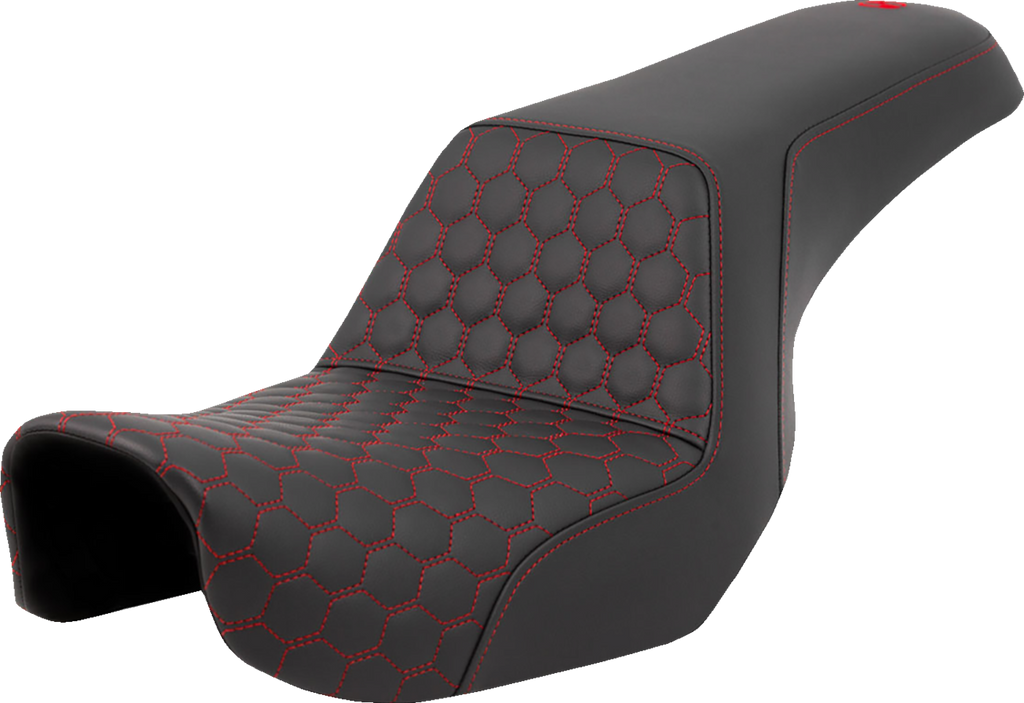 SADDLEMEN Step-Up Seat - Honeycomb - Red Stitching - Dyna '06-'17 A806-04-177RED - Team Dream Rides