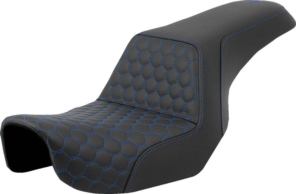 SADDLEMEN Step-Up Seat - Honeycomb - Blue Stitching - Dyna '06-'17 A806-04-177BLU - Team Dream Rides