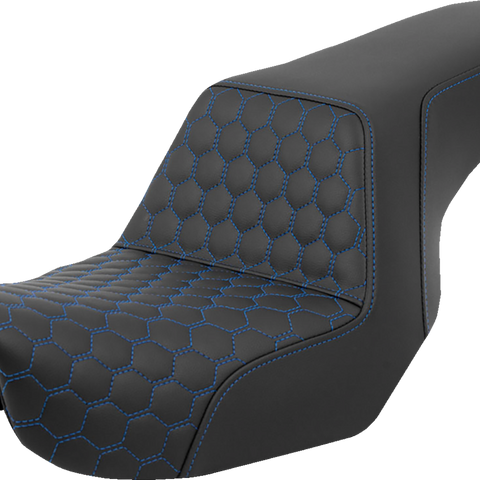 SADDLEMEN Step-Up Seat - Honeycomb - Blue Stitching - Dyna '06-'17 A806-04-177BLU - Team Dream Rides