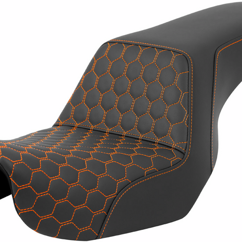 SADDLEMEN Step-Up Seat - Honeycomb - Orange Stitching - Dyna '06-'17 A806-04-177ORA - Team Dream Rides