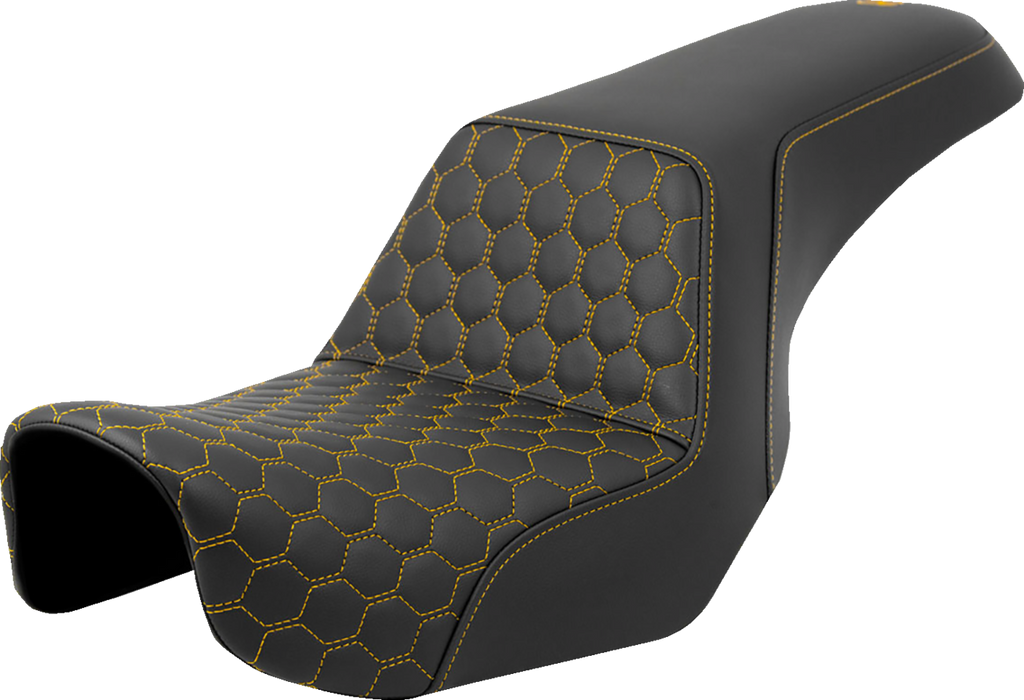 SADDLEMEN Step-Up Seat - Honeycomb - Gold Stitching - Dyna '06-'17 A806-04-177GOL - Team Dream Rides