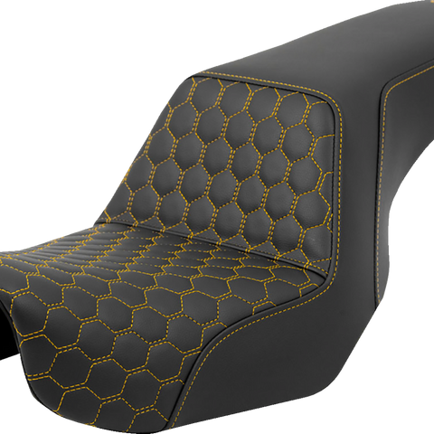 SADDLEMEN Step-Up Seat - Honeycomb - Gold Stitching - Dyna '06-'17 A806-04-177GOL - Team Dream Rides