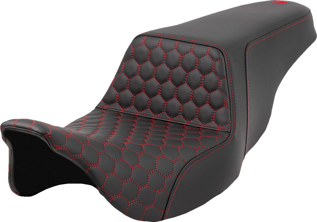 SADDLEMEN Step-Up Seat - Honeycomb - Red Stitching - FL '08-'23 A808-07B-177RED - Team Dream Rides