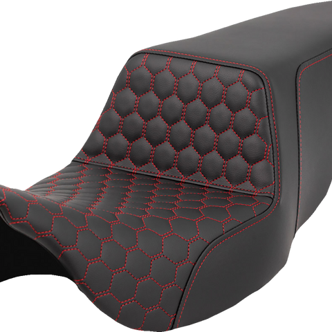 SADDLEMEN Step-Up Seat - Honeycomb - Red Stitching - FL '08-'23 A808-07B-177RED - Team Dream Rides