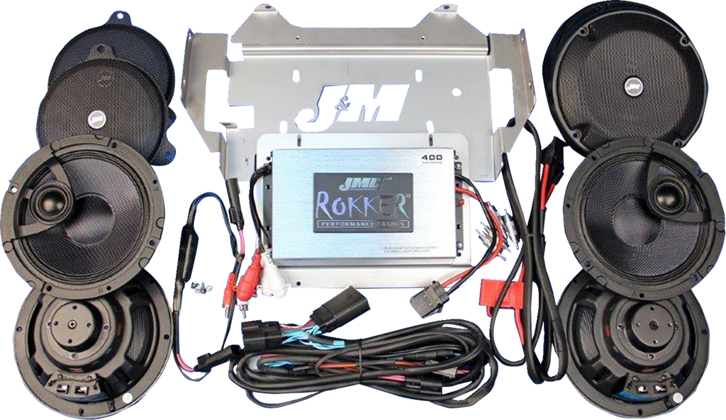 J & M 400 W 4-Channel Amplifier/Speaker Kit - '14-'23 FLHTK/FLHT/FLHCUTG RKT6-400HC14-UL4 - Team Dream Rides