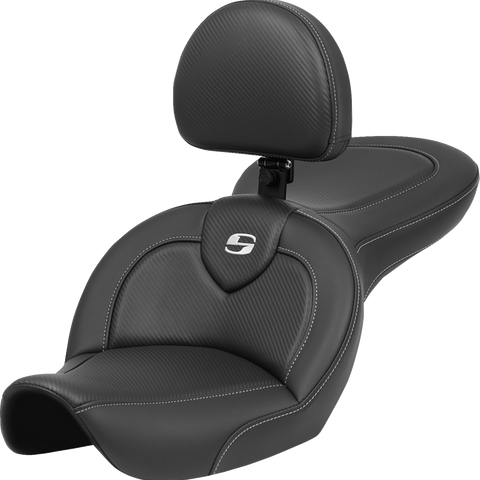 SADDLEMEN Roadsofa* Seat - with Backrest - Carbon Fiber - FXDWG '96-'23 896-05-185BR - Team Dream Rides