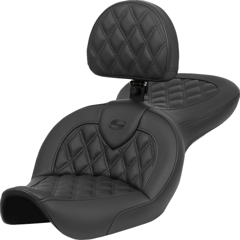 SADDLEMEN Roadsofa* Seat - with Backrest - Lattice Stitch - FXDWG '96-'23 896-05-182BR - Team Dream Rides