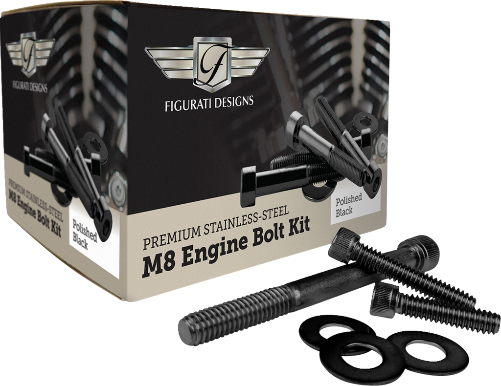 FIGURATI DESIGNS Engine Bolt Kit - Black - M8 FD100-M8 BOLT-BLK - Team Dream Rides