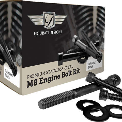 FIGURATI DESIGNS Engine Bolt Kit - Black - M8 FD100-M8 BOLT-BLK - Team Dream Rides