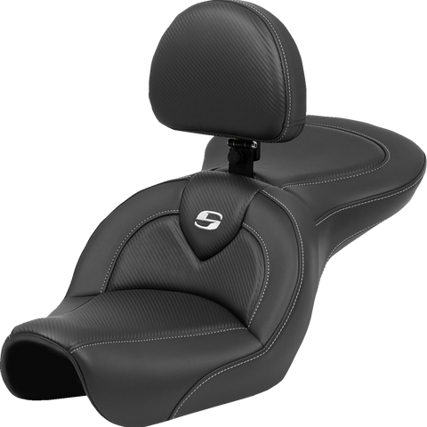 SADDLEMEN Roadsofa* Seat - Carbon Fiber - Black Stitch - with Backrest - FL '04-'05 804-04-185BR - Team Dream Rides