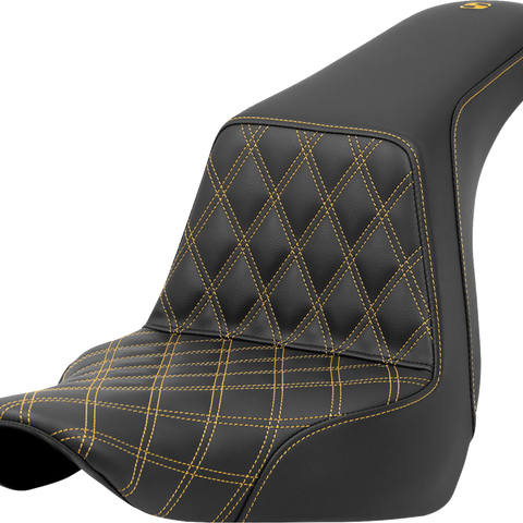 SADDLEMEN Step-Up Seat - Front Lattice Stitch - Gold Stitch - FXLR/FLSB '18-'21 818-29-17207 - Team Dream Rides