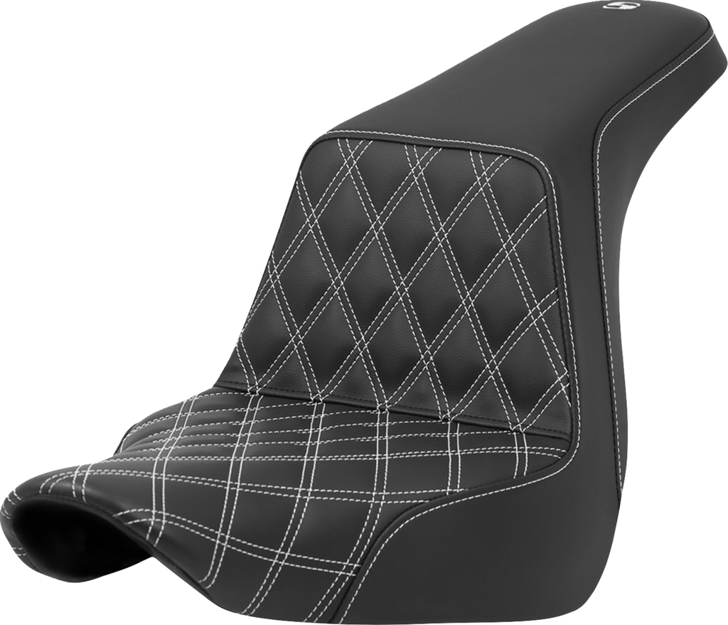 SADDLEMEN Step-Up Seat - Front Lattice Stitch - White Stitch - FXLR/FLSB '18-'21 818-29-17206 - Team Dream Rides