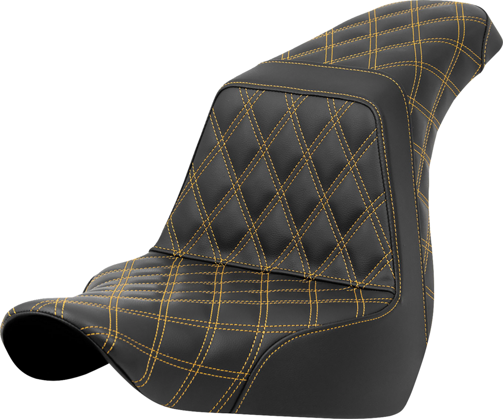 SADDLEMEN Step-Up Seat - Full Lattice Stitch - Gold Stitch - FXLR/FLSB '18-'21 A818-29-175GOL - Team Dream Rides