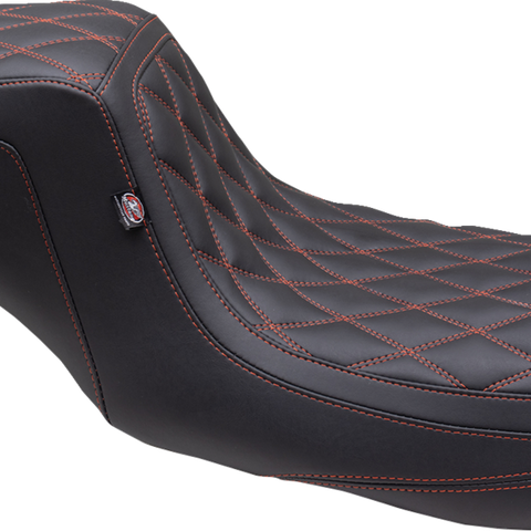 MUSTANG One Piece 2-Up Squareback Seat - Double Diamond - American Beauty Red/Orange Stitch - FL '08-'24 75299AB - Team Dream Rides