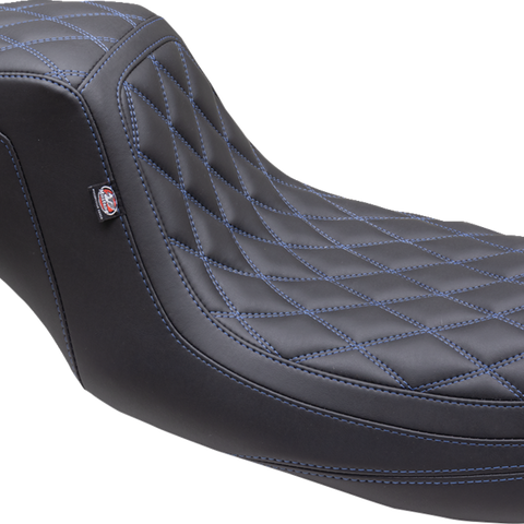 MUSTANG One Piece 2-Up Squareback Seat - Double Diamond - Sky Blue Stitch - FL '08-'24 75299SB - Team Dream Rides