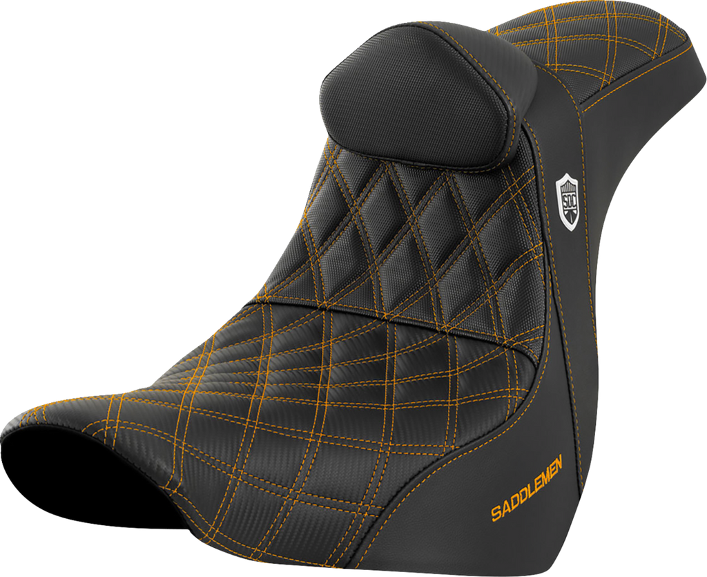 SADDLEMEN Pro Series SDC Performance Seat - with Backrest - Gold Stitch - FL/FX '18-'23 SC81829GOLRT - Team Dream Rides