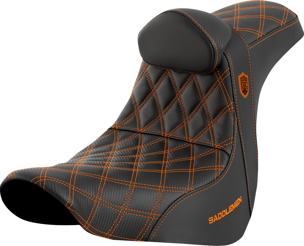 SADDLEMEN Pro Series SDC Performance Seat - with Backrest - Orange Stitch - FL/FX '18-'23 SC81829ORART - Team Dream Rides