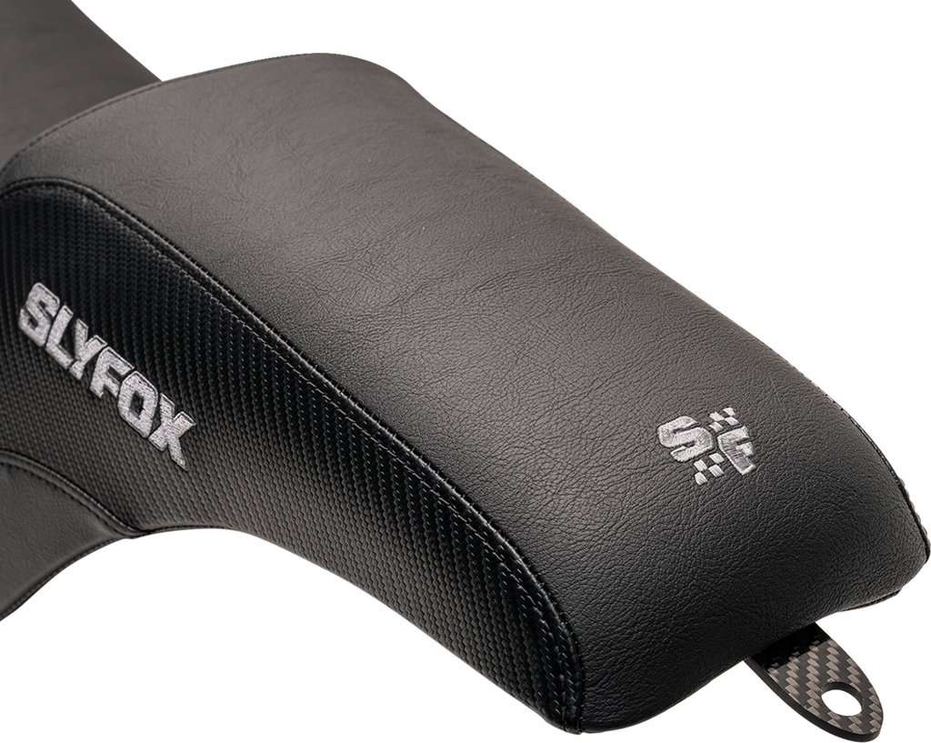 SLYFOX Slyfox Seat - Gray Logo - Smooth Vinyl - Carbon Fiber - FL '18-'24 0802-1590 - Team Dream Rides
