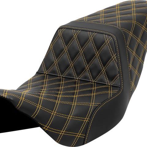 SADDLEMEN Step-Up Seat - Lattice Stitch - Gold Stitch - FLH/FLT '08-'23 A808-07B-175GOL - Team Dream Rides