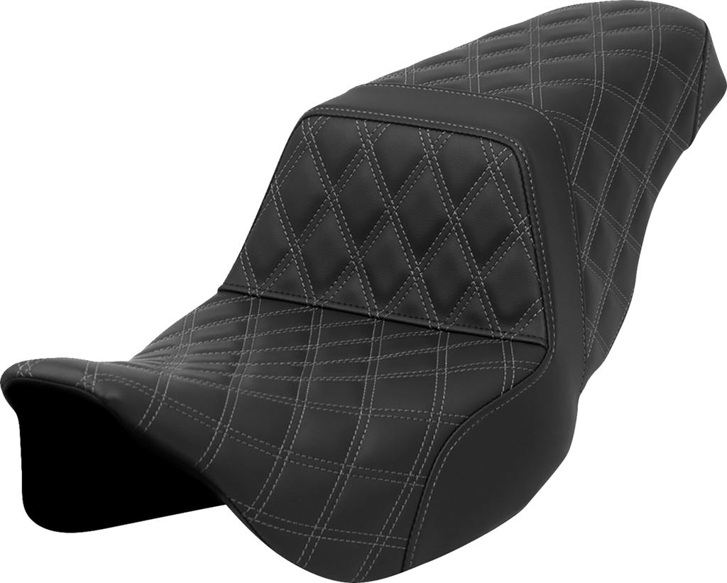 SADDLEMEN Step-Up Seat - Lattice Stitch - Gray Stitch - FLH/FLT '08-'23 A808-07B-175GRE - Team Dream Rides