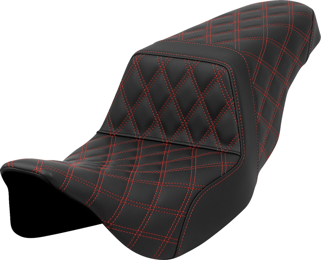 SADDLEMEN Step-Up Seat - Lattice Stitch - Red Stitch - FLH/FLT '08-'23 A808-07B-175RED