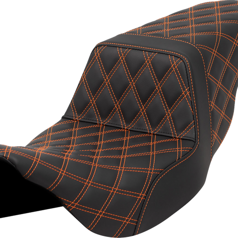 SADDLEMEN Step-Up Seat - Lattice Stitch - Orange Stitch - FLH/FLT '08-'23 A808-07B-175ORA - Team Dream Rides