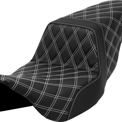 SADDLEMEN Step-Up Seat - Lattice Stitch - White Stitch - FLH/FLT '08-'23 A808-07B-175WHI - Team Dream Rides