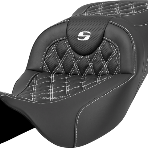 SADDLEMEN Extended Reach Roadsofa* Seat - Lattice Stitch - White Stitch - without Backrest - FL '08-'23 A808-07B-184WHI - Team Dream Rides