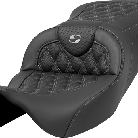 SADDLEMEN Roadsofa* Seat - Lattice Stitch - Dark Gray Stitch - without Backrest - FLH/FLT '08-'23 A808-07B-182GRE - Team Dream Rides