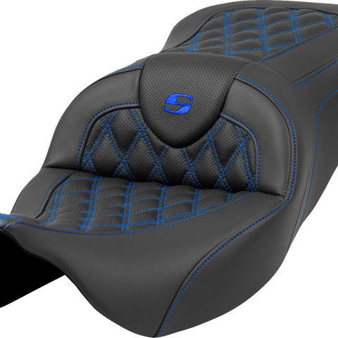SADDLEMEN Roadsofa* Seat - Lattice Stitch - Blue Stitch - without Backrest - FLH/FLT '08-'23 A808-07B-182BLU - Team Dream Rides