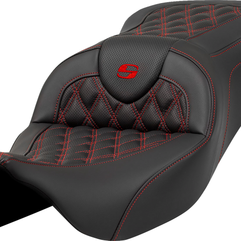 SADDLEMEN Roadsofa* Seat - Lattice Stitch - Red Stitch - without Backrest - FLH/FLT '08-'23 A808-07B-182RED - Team Dream Rides