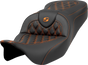 SADDLEMEN Roadsofa* Seat - Lattice Stitch - Orange Stitch - without Backrest - FLH/FLT '08-'23 A808-07B-182ORA - Team Dream Rides