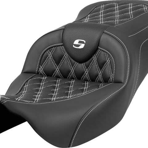 SADDLEMEN Roadsofa* Seat - Lattice Stitch - White Stitch - without Backrest - FLH/FLT '08-'23 A808-07B-182WHI - Team Dream Rides