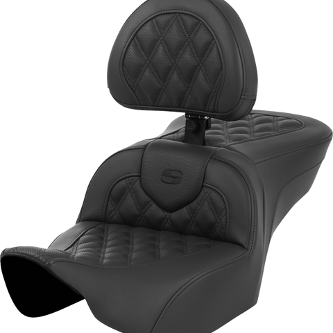 SADDLEMEN Roadsofa* Seat - with Backrest - Lattice Stitch - Black - FL '23-'24 823-07-182BR - Team Dream Rides