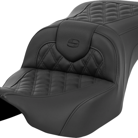 SADDLEMEN Roadsofa™ Seat with SaddleGel™ - Black, Lattice Stitch - FL '23-'24 (Part Number 823-07-182)