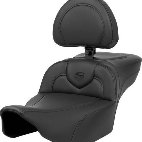 SADDLEMEN Roadsofa* Extended Reach Seat - Black Stitch - with Backrest - FL '23-'24 823-07-188BR - Team Dream Rides