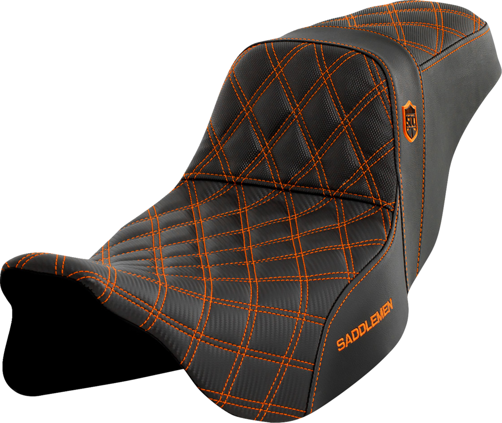 SADDLEMEN Pro Series SDC Performance Seat - without Backrest - Orange Stitch - FLH/FLT '08-'23 SC80807ORA - Team Dream Rides