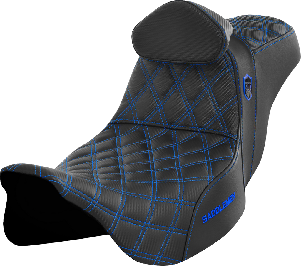 SADDLEMEN Pro Series SDC Performance Seat - with Backrest - Blue Stitch - FLH/FLT '08-'23 SC80807BLURT