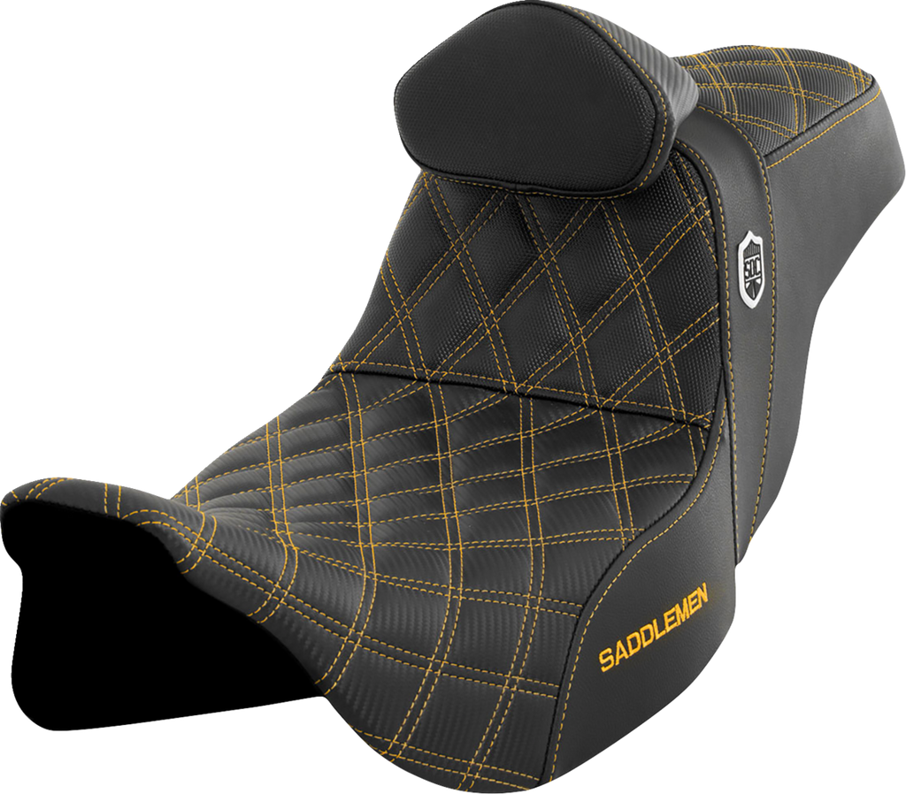 SADDLEMEN Pro Series SDC Performance Seat - with Backrest - Gold Stitch - FLH/FLT '08-'23 SC80807GOLRT - Team Dream Rides