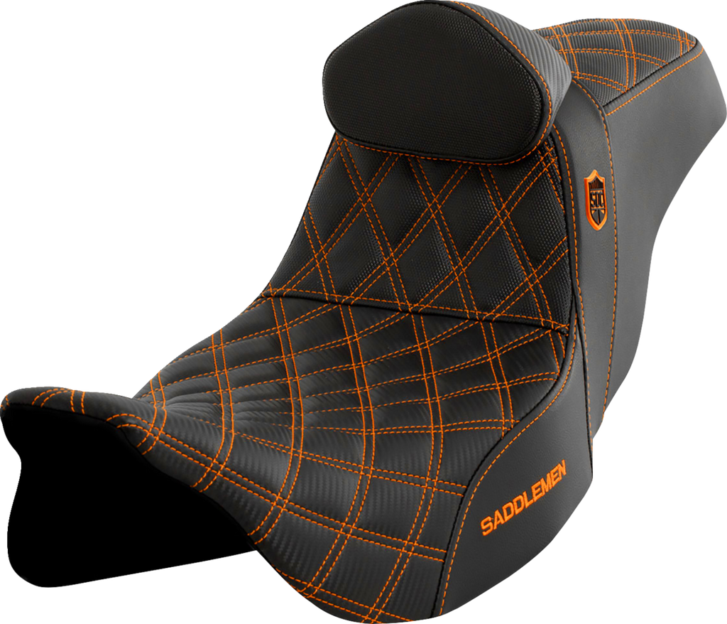 SADDLEMEN Pro Series SDC Performance Seat - with Backrest - Orange Stitch - FLH/FLT '08-'23 SC80807ORART