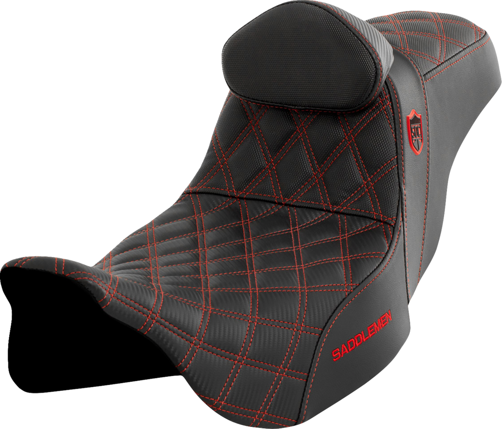 SADDLEMEN Pro Series SDC Performance Seat - with Backrest - Red Stitch - FLH/FLT '08-'23 SC80807REDRT