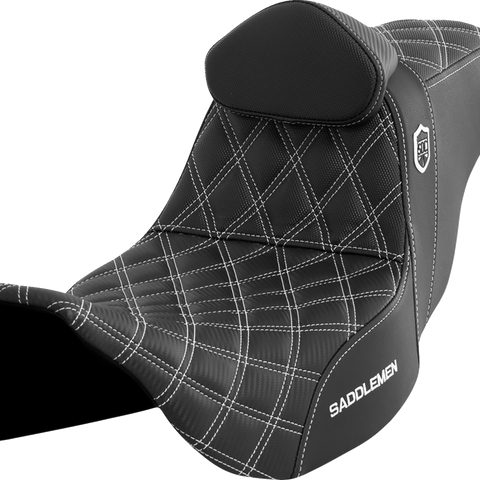 SADDLEMEN Pro Series SDC Performance Seat - with Backrest - White Stitch - FLH/FLT '08-'23 SC80807WHIRT - Team Dream Rides