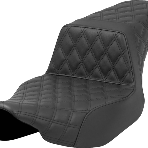 SADDLEMEN Step-Up Seat for Harley FL 2023-2024 - Front and Rear Lattice Stitch in Black (Part #823-07-175)