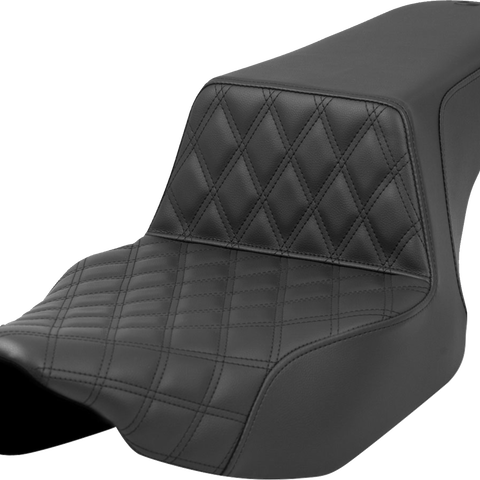 SADDLEMEN Step-Up Front Lattice Stitch Seat for Harley FL '23-'24 – Extended Reach, Black, Part 823-07E-172