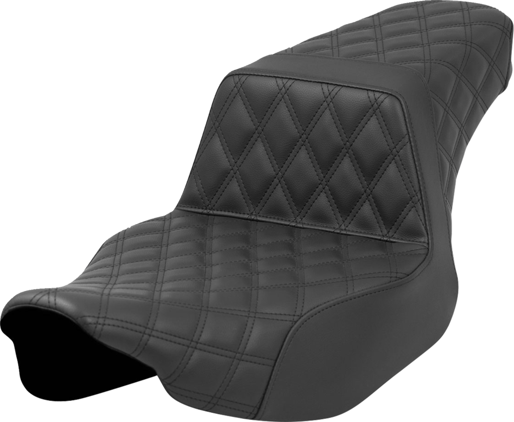 SADDLEMEN Step-Up Seat - Full Latice Stitch - Black - Extended Reach - Street Glide/Road Glide 823-07E-175