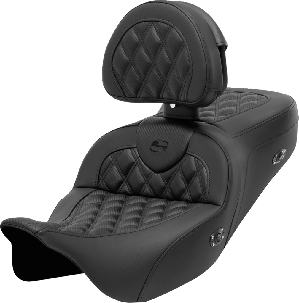 SADDLEMEN Roadsofa* Seat - with Backrest - Lattice Stitch - Carbon Fiber - FL '08-'23 808-07CF-182RHC