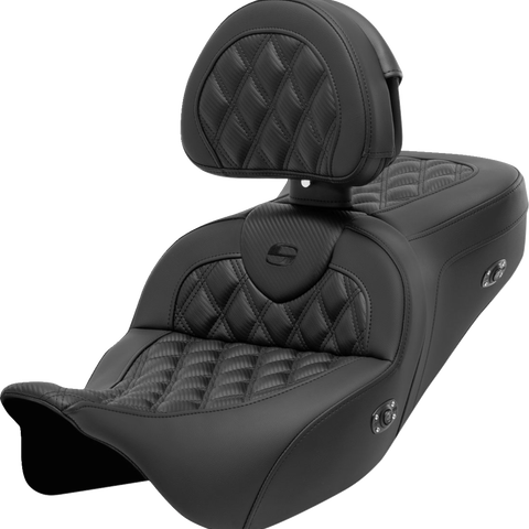 SADDLEMEN Roadsofa* Seat - with Backrest - Lattice Stitch - Carbon Fiber - FL '08-'23 808-07CF-182RHC - Team Dream Rides